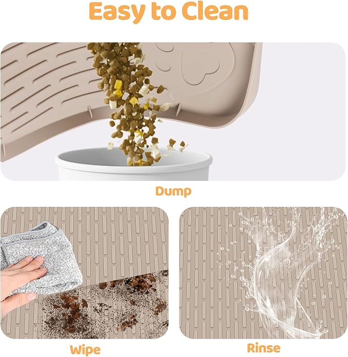 Dog Food Mat, Extra Large 57" x 40" Silicone Pet Feeding Mat with Raised Edge Pet Placemat for Small, Medium, and Large Pets Non-Slip, Easy to Clean (Khaki)