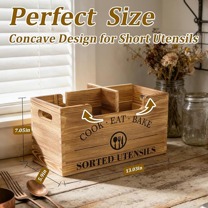 Iiglunatic Upgraded Design Wooden Utensil Holder for Kitchen Counter, Large Utensil Holder with 3 Adjustable Combination Designs for Countertop Organization, Ideal for Kitchen