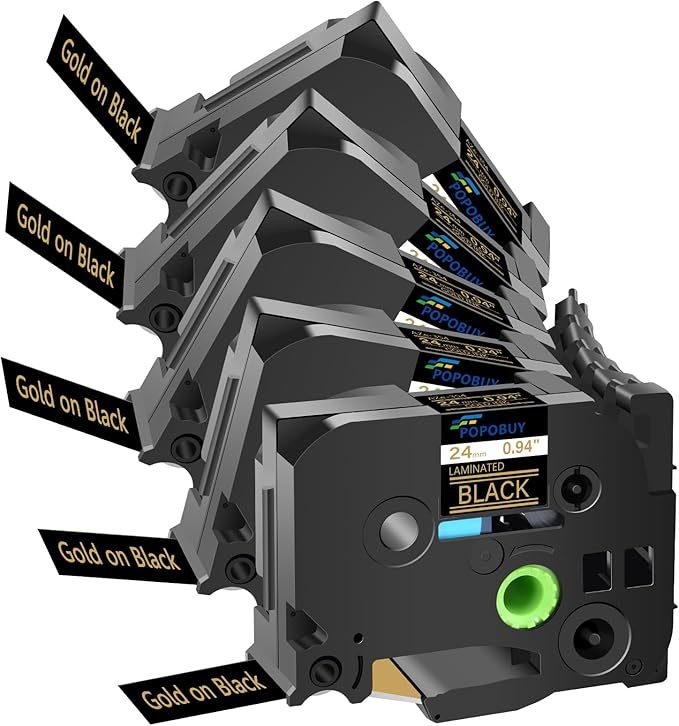 TZ TZe 24mm 0.94 inch Laminated Black Tape Compatible for Brother P Touch TZ354 TZ-354 TZe-354 TZe354 Label Tape for Brother PT-D600VP E550W H500LI P710BT Label Maker, 5 Pack Gold on Black