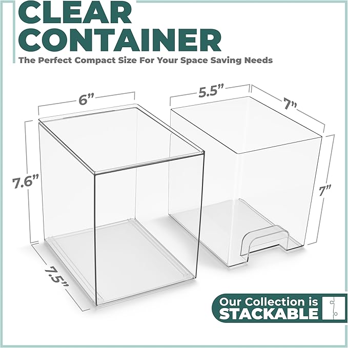 Sorbus Stackable Acrylic Storage Drawers, 4 Pack Clear Plastic Organizer Bins for Baby Bottles, Makeup, Bathroom, Vanity & Kitchen Countertop Organization, Pull-Out Drawer Design for Cabinets & Pantry
