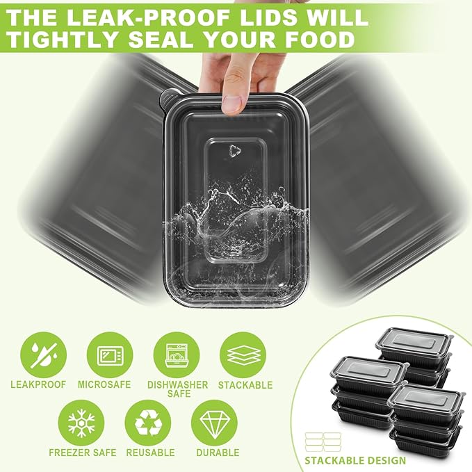 voryshen 25-Pack Meal Prep Containers,22 Oz 1-Compartment to go Food Containers with Lids, Reusable Lunch Box |BPA Free|Stackable, Microwave/Dishwasher/Freezer Safe