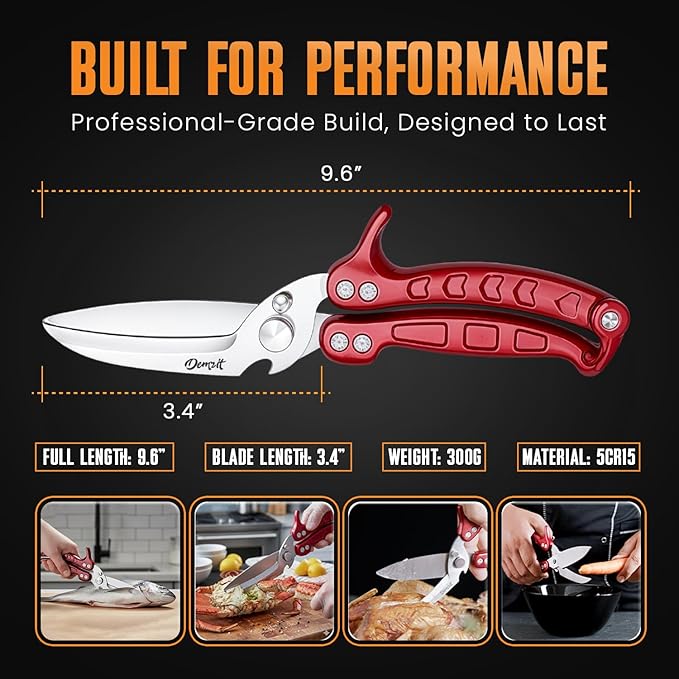 Heavy Duty Poultry Shears - A Must Have chicken processing equipment, Kitchen Scissors for Meat, Chicken, Turkey, and Vegetables - Non-Slip Handle, Safety Lock, Dishwasher Safe