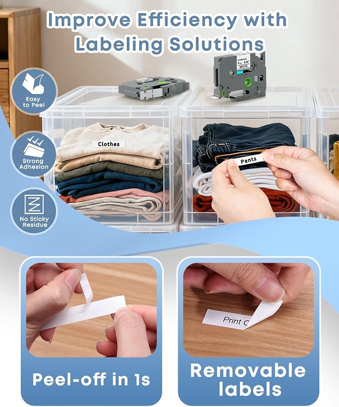 COLORWING TZe-221 TZ Tape 9mm 0.35" Laminated White Replace for Brother P Touch Label Tape 3/8" TZe221 for Brother Ptouch PT-D210 D220 H110 H103W D410 D600 1890 Label Maker, 5-Pack