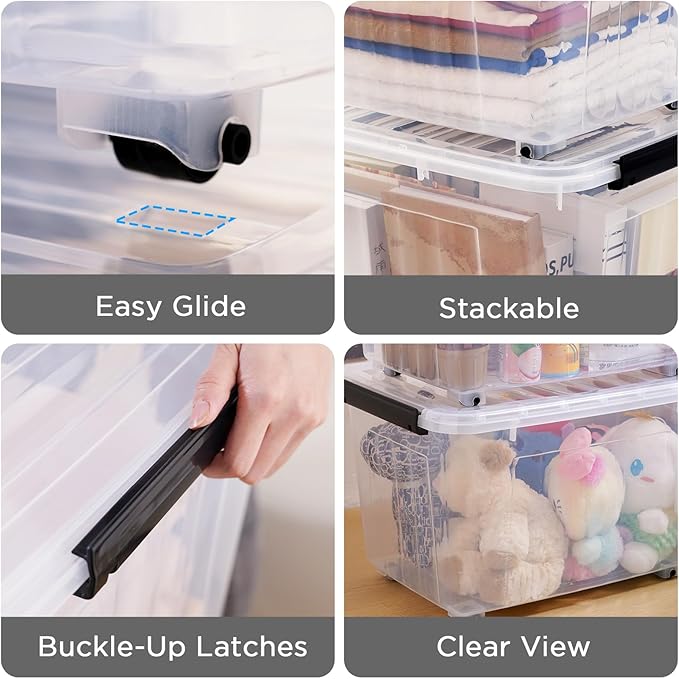 Citylife 82 QT Clear Plastic Storage Bins with Lids Stackable and Nestable Storage Boxes with Lids Large Plastic Storage Containers for Garage, Closet, Kitchen, 4 Packs