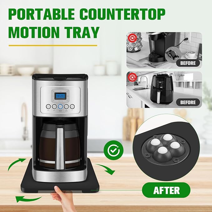 Appliance Slider 360° Rolling Tray for Coffee Maker Bamboo Coffee Pot Slider Tray Countertop Rotation Sliding Tray with Wheels, Small Appliances Mat Black (Small 11.8" × 9.8" × 0.6")