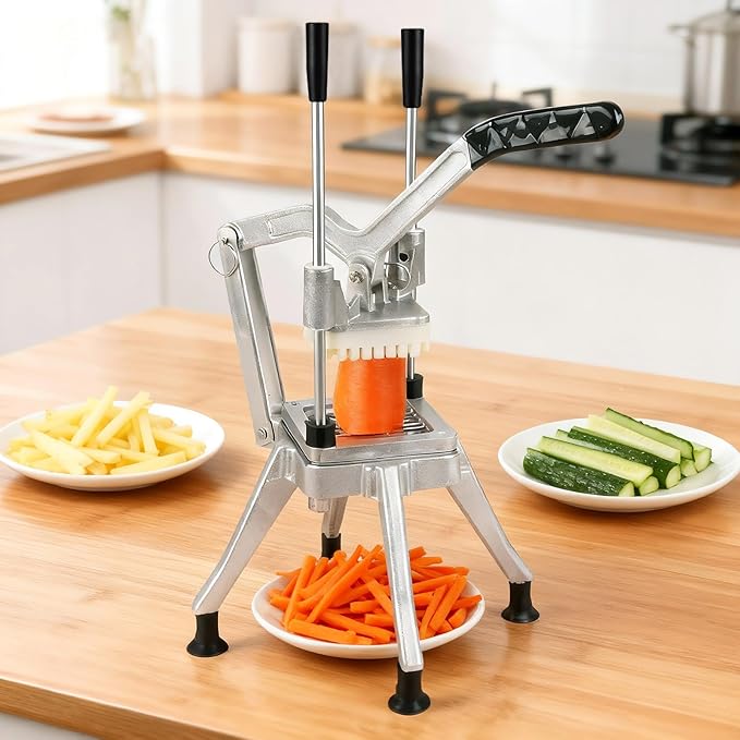 Malphi Commercial Vegetable Chopper, Heavy Duty Manual Potato Cutter with 4 Interchangeable Blades, Stainless Steel French Fry Cutter for Potatoes, Carrots, Onions, Vegetables & Fruits