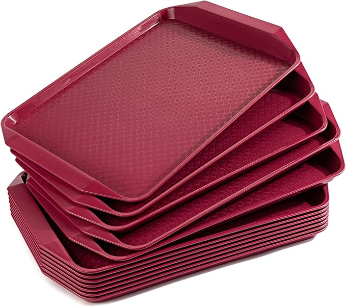 Aebeky Plastic Fast Food Tray,16.7 by 11.8-Inch,Set of 12 (Wine Red)
