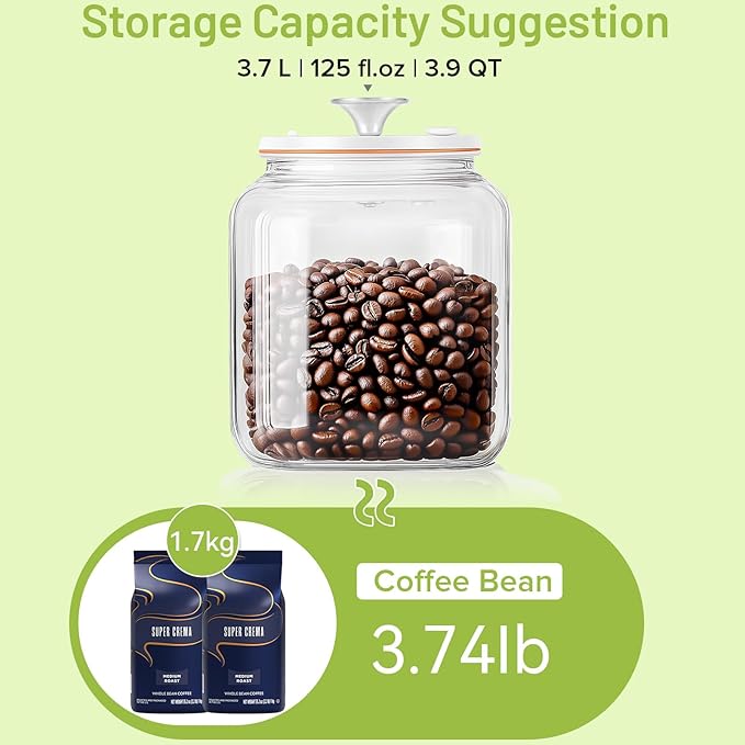 Secura VacGuard Fresh Canister, Electric Vacuum Canister, Smart Storage Container & Coffee Containers for Coffee Beans, Cookie & Pet Food 3.7 L, 125 oz
