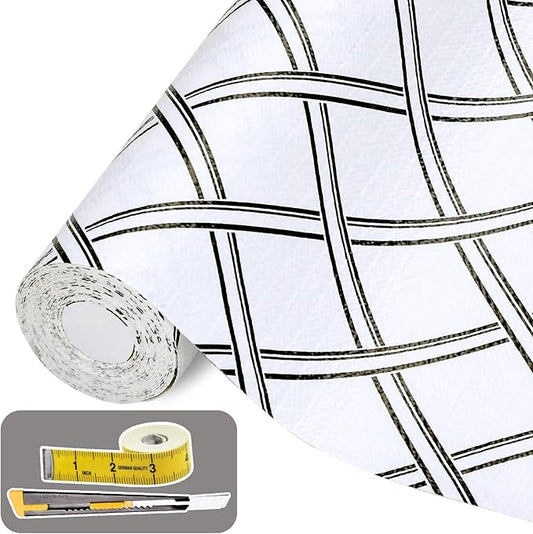 Drawer and Shelf Liner for Kitchen Cabinet: 12 in X 30 Ft Non Slip Waterproof Shelf Paper Non Adhesive Refrigerator Liners Black and White Squares Easy Liners for Bathroom