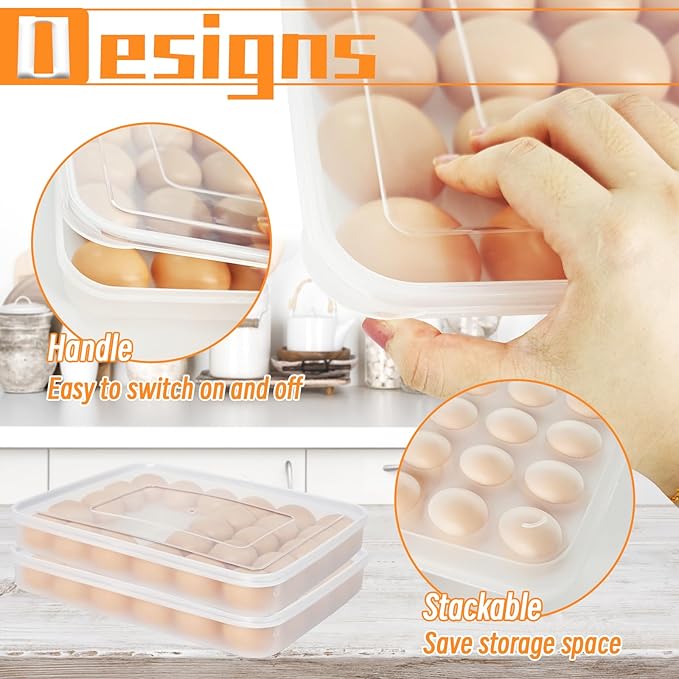 OJYUDD Deviled Egg Containers with Lid,Plastic Egg Holder for Refrigerator,30 Egg Storage Holder,Fridge Egg Dispenser Egg Storage Box