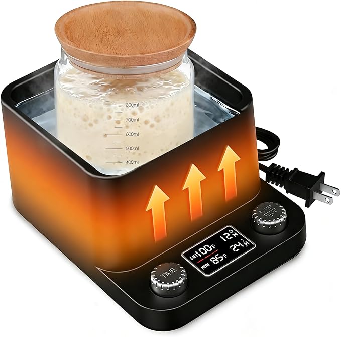 Sourdough Starter Warmer - Precise 1°F MYMULIKE Water Bath Warming, Thermostat Control (70-104°F), Even Heating, 198H Timer, Fits Bottles Up to 50 Oz - Ideal for Yeast Cultivation & Home Baking