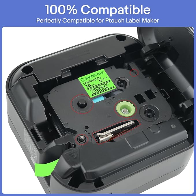 GREENCYCLE Compatible for Brother P-Touch Label Tape TZe-D41 18mm 0.7" Laminated Green TZeD41 TZ-D41 TZe TZ 3/4 inch Black on Fluorescent Green Label Tape for PT-D410 PT-D400 PT-D600, 3 Pack