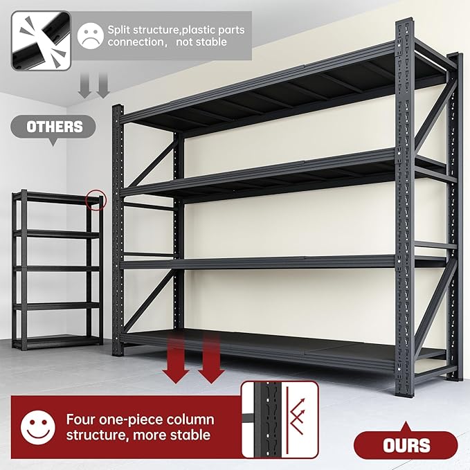 7000LBS Storage Shelves,79" W Garage Shelving Heavy Duty Metal Adjustable Garage Shelves, Shelving Units Industrial Shelving for Warehouse,79" W x 24" D x 79" H,Black