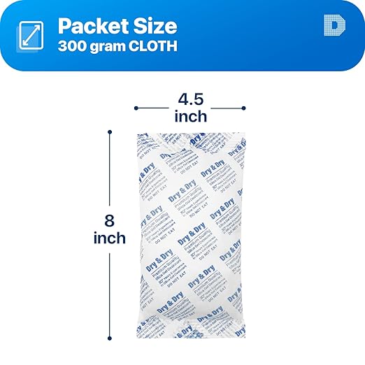 Dry & Dry 300 Gram [10 Packets] Silica Gel Packets Desiccants, Silica Packets - Rechargeable Silica Gel Packs, Desiccants Packets, Silica Gel
