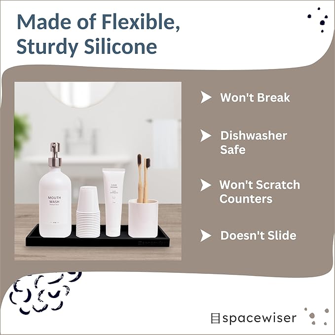 Spacewiser Countertop and Vanity Tray - 2 PC Large 11.7" Silicone Bathroom Trays, Counter Organizer, Dish Soap Sponge Holder Kitchen Sink Tray Organizer, Sink Caddy Toothbrush Key Kitchen Soap Trays