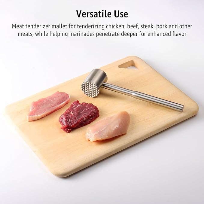 Yoofei Stainless-Steel Meat Tenderizer Mallet - Meat Tenderizer Tool for Pounder Chicken, Beef, Steak, Pork, Dual-Sided with Ergonomic Handle, Kitchen Gadgets and Essentials Cooking Accessories