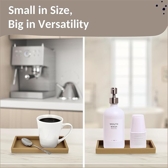 Spacewiser Countertop and Vanity Tray – Small 7.7" Silicone Soap Dispenser Trays, Flexible Bathroom Trays, Dish Soap Holder Kitchen Counter Caddy, Organizer Sink Tray for Soaps Bottles, Sponge, Keys
