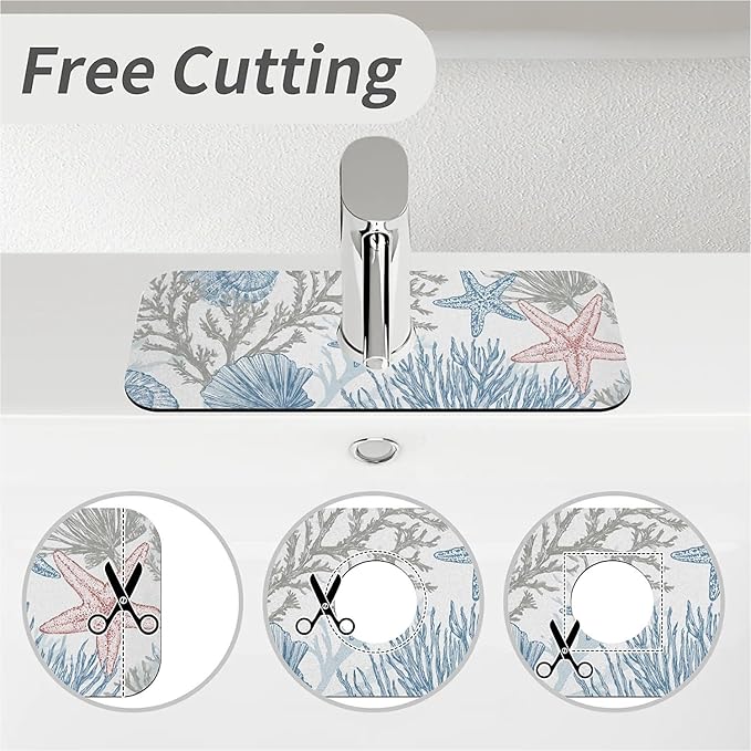 Kitchen Sink Splash Guard，coral starfish shells Faucet Mat Sink Gadgets-Super Absorbent Fast Drying Mat Drip Catcher for Kitchen, Bathroom,Sink Mat, Dish Drying Mat, Bathroom(15" X 5.5" )