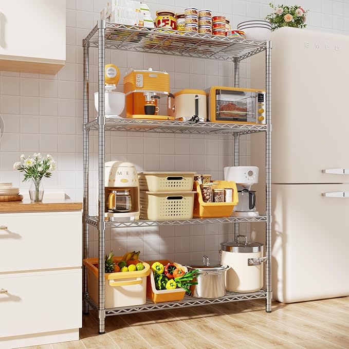 Storage Shelves Heavy Duty, 36" L x 14" W x 54" H Garage Wire Shelving Unit Loads 1400LBS, 4-Tier Adjustable Metal Industrial Utility Shelf Rack for Kitchen, Laundry Room, Pantry, Warehouse, Basement