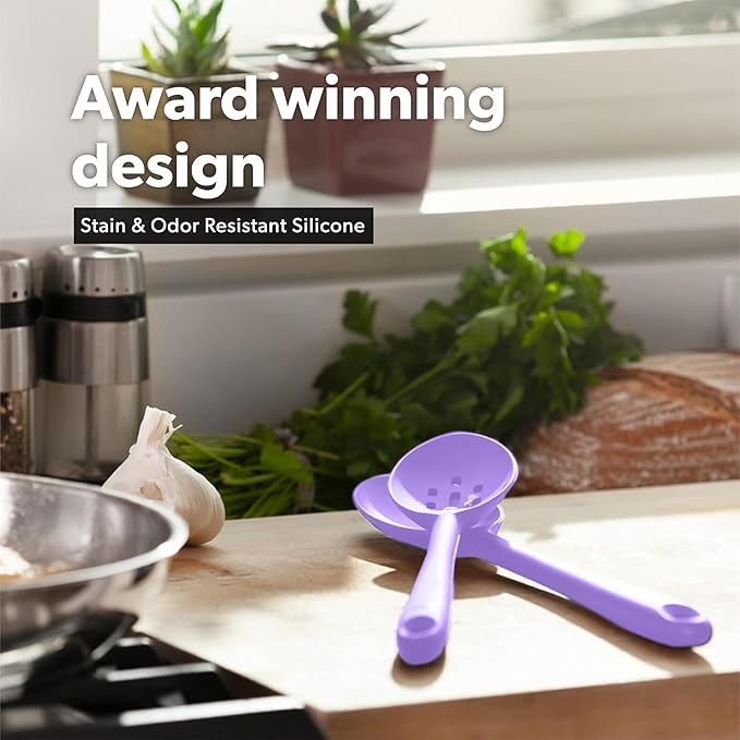 DI ORO Silicone Ladle & Spoons for Cooking – Large Kitchen Spoons for Mixing, Serving & Stirring - Soup Ladle with Wide Bowl - High Heat Silicone Kitchen Utensils for Nonstick Cookware Safe (Lavender)