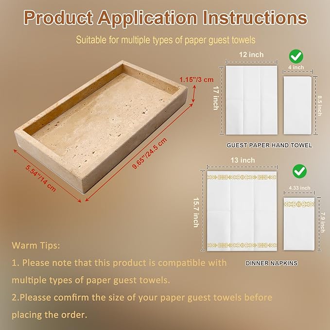 Shonmogar Natural Travertine Guest Towel Holder, Stone Napkin Holder for Bathroom,Gorgeous Bathroom Napkin Holder Tray, Stylish Guest Towel Holder Tray for Bathroom Toilet Dining Table, Beige