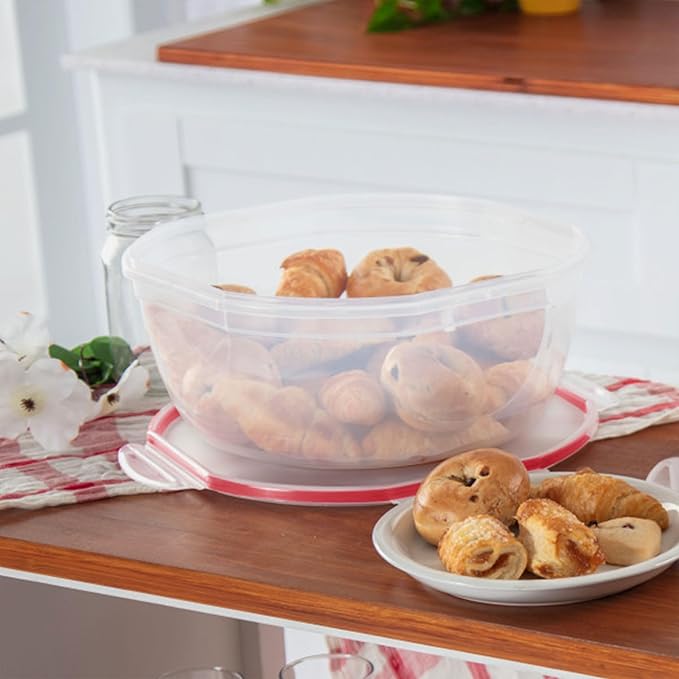 Sterilite Ultra-Seal 8.1 Qt Bowl, Large Airtight Food Storage Container, Latching Lid, Microwave and Dishwasher Safe, Clear With Red Gasket, 6-Pack