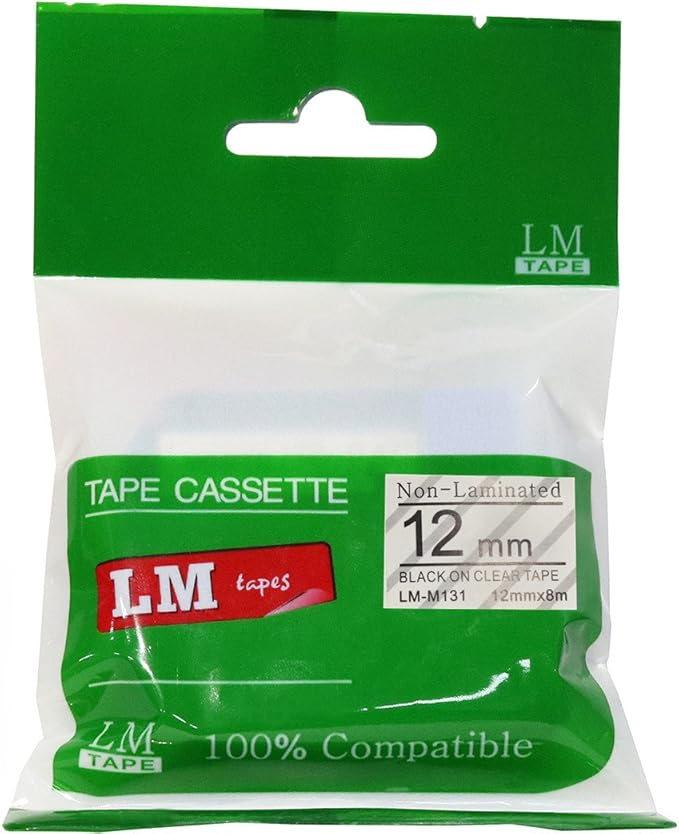 LM Tapes - Premium Compatible 1/2" (12mm) Black on Clear M Series P-Touch Tape, Replaces M131