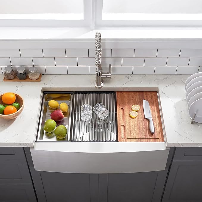 Farmhouse Sink 33 Inch, 33x22 Inch Apron Front Farmhouse Kitchen Sink, 16 Gauge Stainless Steel Undermount Ledge Workstation Deep Single Bowl Luxury Rustic Farm Sinks with All Accessories