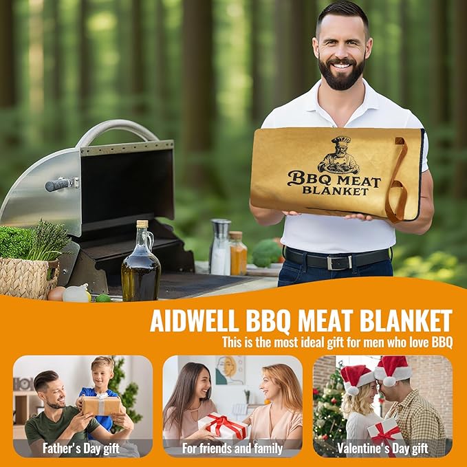 AiDwell BBQ Blanket for Resting Meat 22''Smoker Meat Resting Blanket, Reusable Smoker Grilling Meat Insulated Resting Bag with Wide Mouth,Gifts for Men Him Dad for Large Brisket/Pork Shoulders/Turkeys