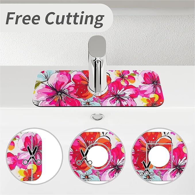 Kitchen Sink Splash Guard，Colorful fantastical flowers Faucet Mat Sink Gadgets-Super Absorbent Fast Drying Mat Drip Catcher for Kitchen, Bathroom,Sink Mat, Dish Drying Mat, Bathroom(15" X 5.5" )
