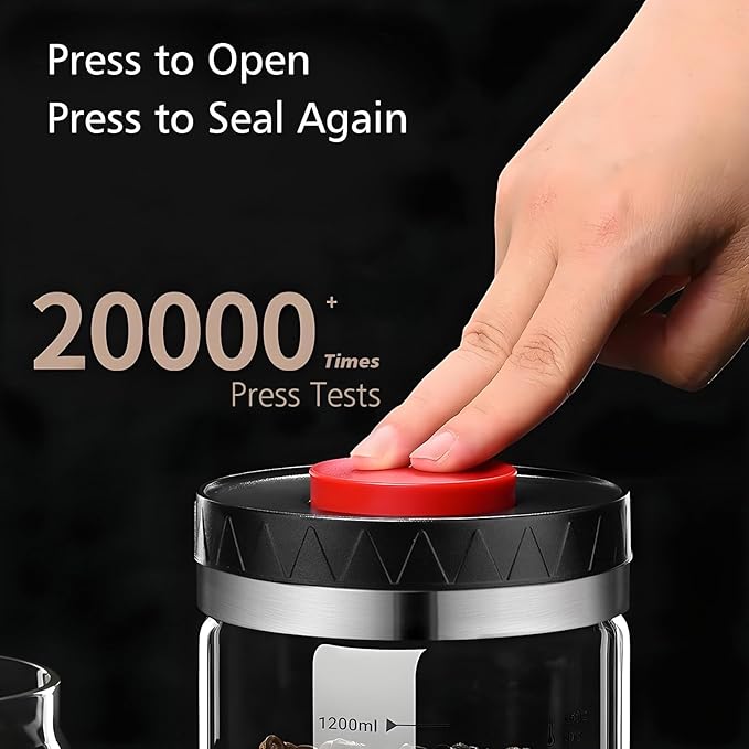 Airtight Coffee Canister – Top Push seal container, Thicker Borosilicate Glass Coffe Jar, Dishwasher-Safe Coffee Bean Storage Container for Ground Coffee & Tea, Sugar,45 Oz