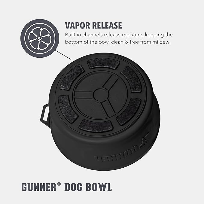 GUNNER Dog Bowl with Spill-Proof Travel Lid – 7.5" x 3.75", 1.3 lb, 7-Cup Capacity, BPA-Free, Rust-Proof, Shock-Resistant, Stackable, Dishwasher Safe, Leak-Resistant Nesting Lid – Black