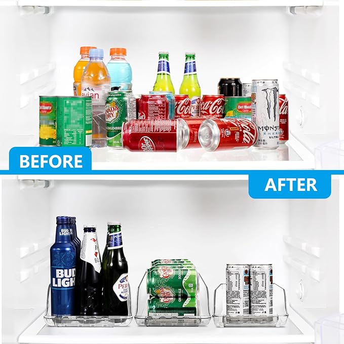 Refrigerator Organizers and Storage Width Adjustable Can Organizer for Refrigerator Expandable Soda Can Dispenser for Beer Seltzer Soda Pop Can Soda Organizer for Fridge Kitchen Pantry Clear