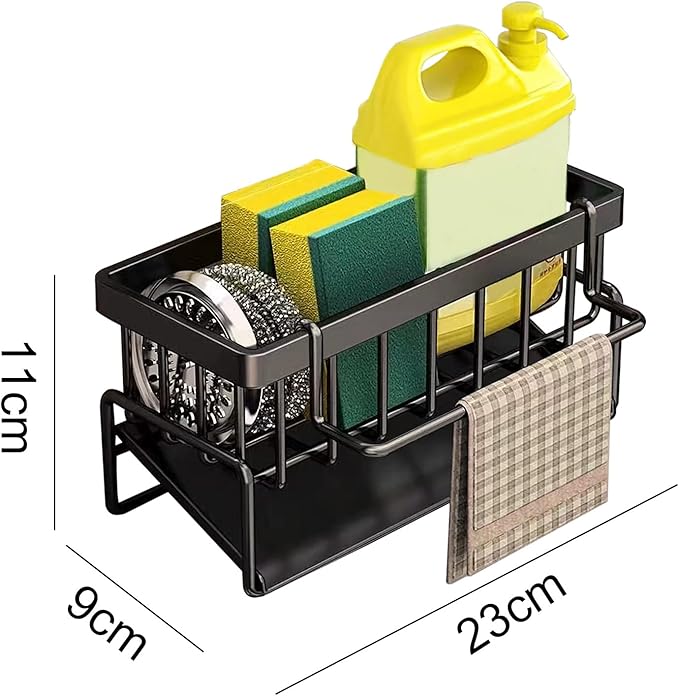 kitchen sink caddy, dish sink sponge holder (With rod-black)