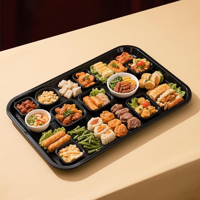 MAHIONG 12 Pack 16 x 12 Inch Black Fast Food Tray, Large Rectangular Restaurant Serving Trays, Plastic Cafeteria Trays School Lunch Trays