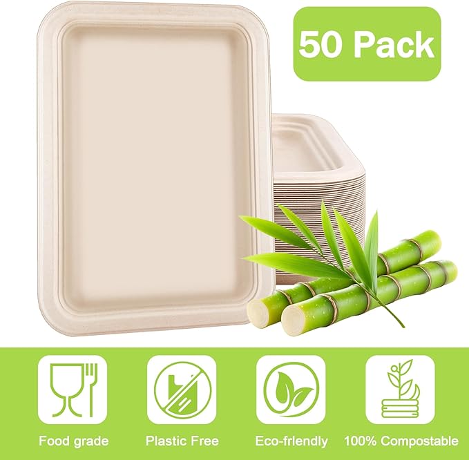 Xvvirnt 50 Pack 14 Inch Disposable Food Trays, Compostable Extra Large Paper Plates, Heavy Duty Large Paper Platter Plates, Platters Trays for Serving Crawfish Lobster, Crab, Seafood Boil