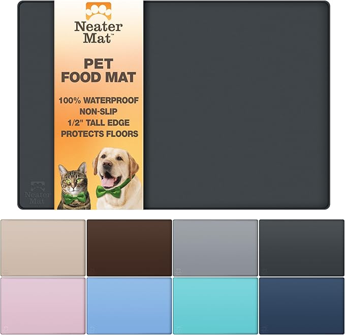 Neater Pet Brands Neater Mat Pet Mats for Food and Water, Cat & Dog Bowl Mat Waterproof Silicone, Feeding Tray, Dog Food Mats for Floors, Placemat w/Raised Edge for Under Bowls, 24" x 16", Black