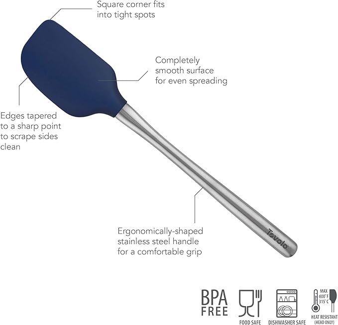 Tovolo Silicone Cooking Utensil Set of 6 Deep Indigo Ladle Slotted Turner Tongs Flex Core Spatula Scraper Mixing Spoon and Potato Masher, Dishwasher Safe Non Toxic BPA Free Silicone Kitchen Utensils