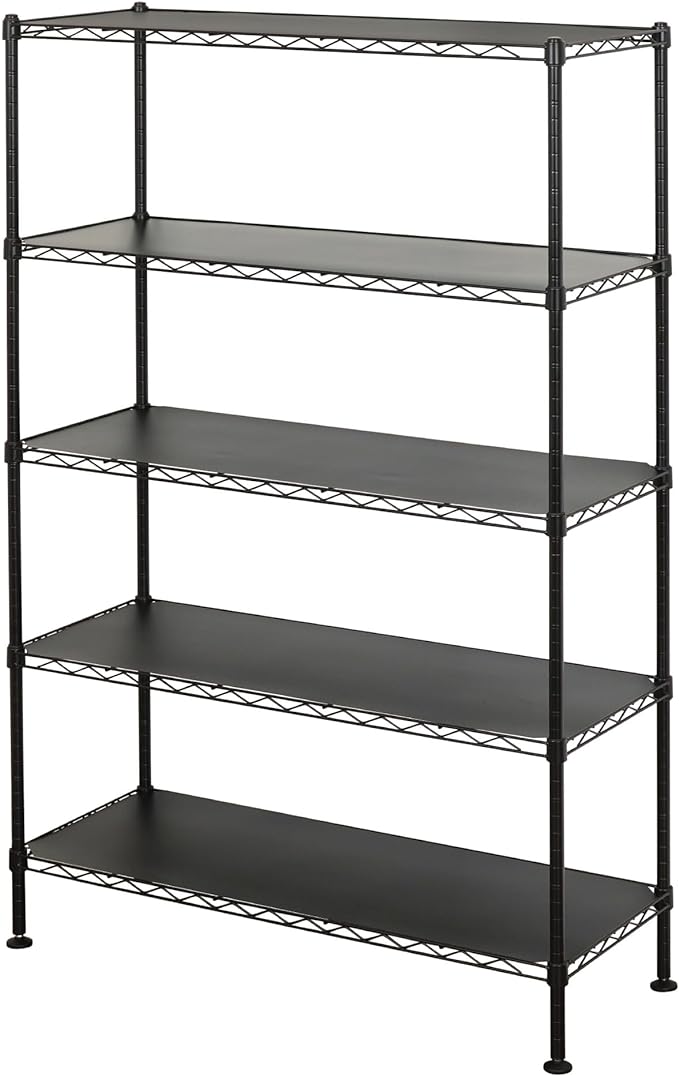 SafeRacks - NSF Certified Storage Shelves, Zinc, Heavy Duty Steel Wire Unit with Adjustable Feet, Garage or Bakers Rack, Kitchen, Pantry Shelf - (36"x14"x60" 5-Tier) (Black)