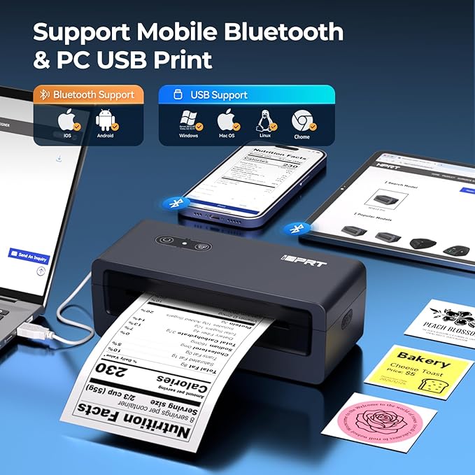 iDPRT Bluetooth Thermal Shipping Label Printer, Portabel Label Printer, Address Label Maker Machine with Tape for Small Business, 4x6 Thermal Labels Printer for Amazon, Ebay, USPS, Shopify, Etsy, etc