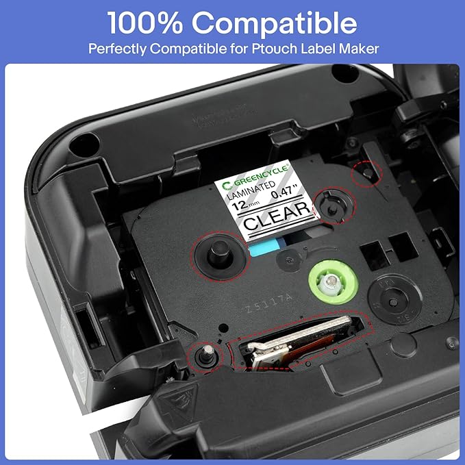 GREENCYCLE 10 Pack Compatible for Ptouch TZe-131 TZ-131 1/2" 12mm 0.47 inch Laminated Label Tapes Black on Clear Used in Ptouch PTD210 PT-D200 PTD600 D400 PTH110 Label Makers