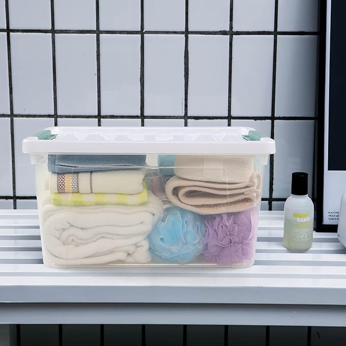 36 Quart Large Storage Box, Clear Plastic Latch Box, 4-Pack
