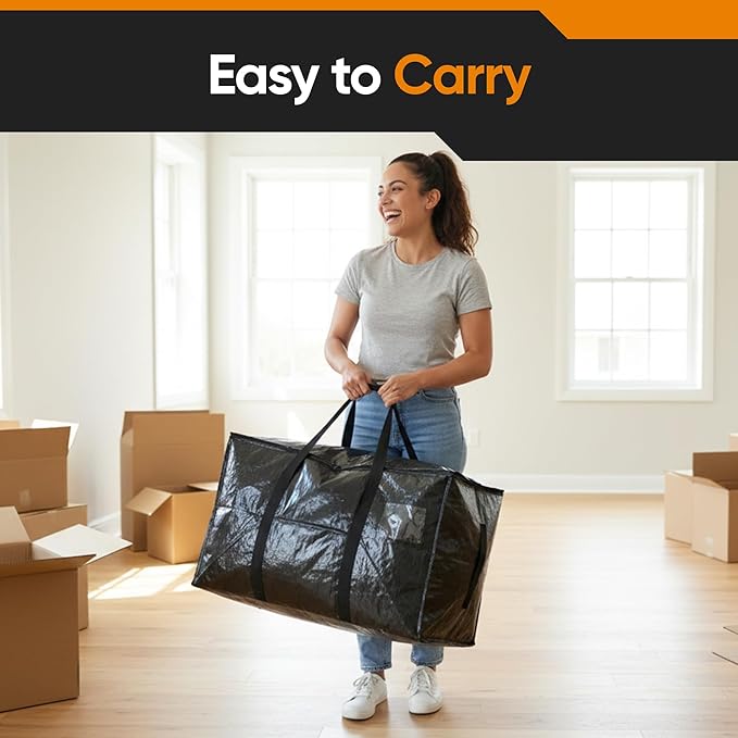 HOLDN’ STORAGE Extra Large Moving Storage Bag with Zipper Lid, Heavy Duty Reusable Tote for Clothes, Bedding, Books, Dorm & Home, Pack of 10 Large Bags