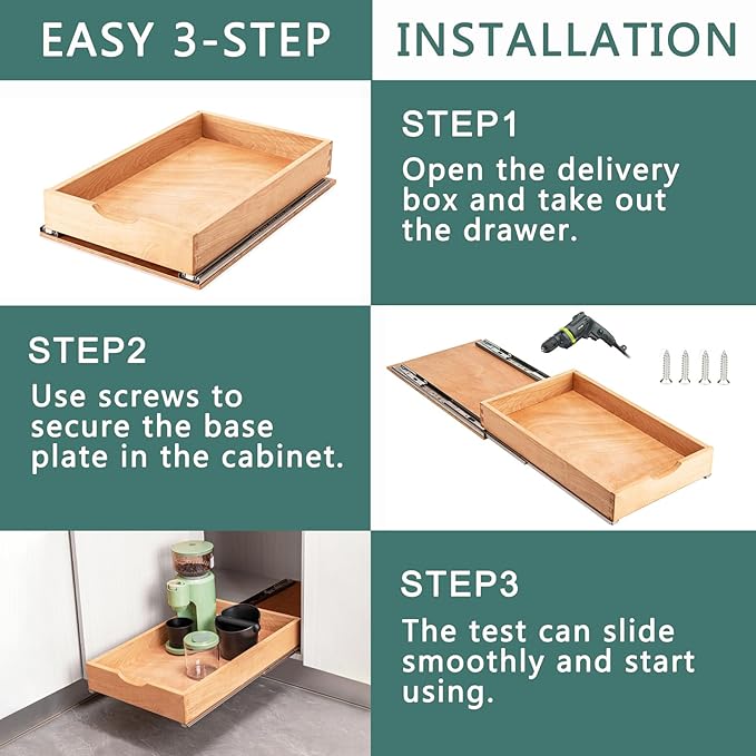SITOO Pull Out Drawers for Kitchen Cabinets, Pull Out Cabinet Organizer, Fully Assembled Wood Cabinet Pull Out Drawer, Fast and Easy DIY Installation, 11”W x 21”D