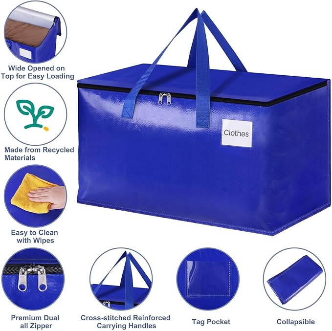 StorageRight Moving Bags-Heavy Duty Moving Boxes, Storage Totes with Zipper, Reinforced Handles and Tag Pocket-Collapsible Moving Supplies for moving, Storage and Travel 93L(Four Colors-8 Pack)