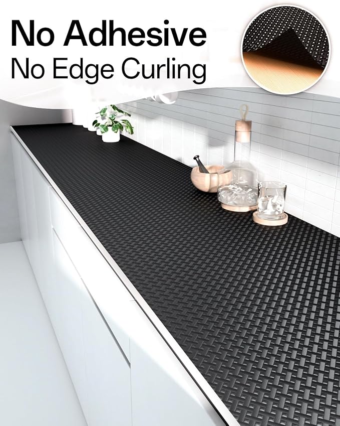 Shelf and Drawer Liner for Kitchen Cabinet, Non-Adhesive 18in x 120in Waterproof Contact Paper Refrigerator Liners Thickened Durable EVA Material Non Slip Mat for Dresser Cupboard Pantry Protector