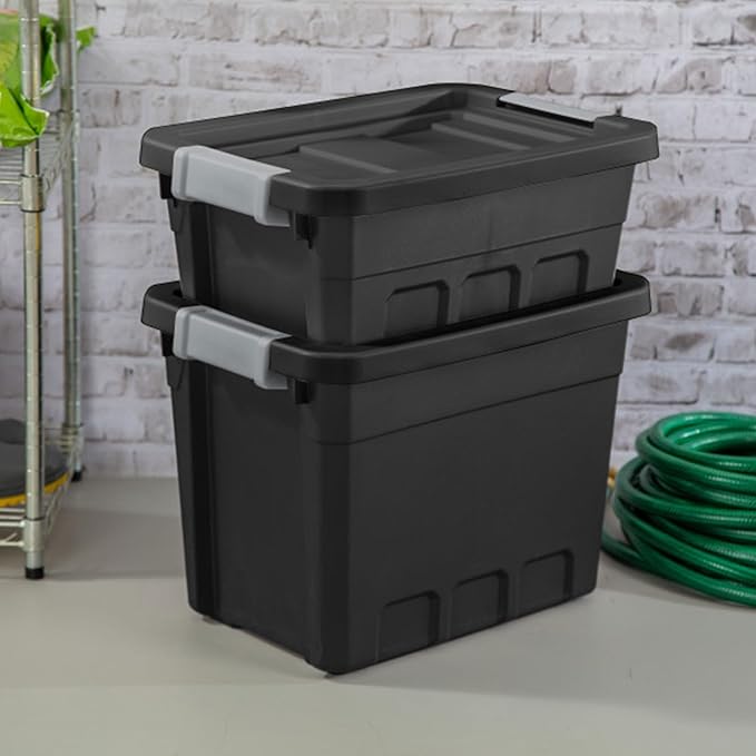 Sterilite 12-Pack Plastic Storage Bins with Lids, Stackable Containers, 7.5 Gallon, Black