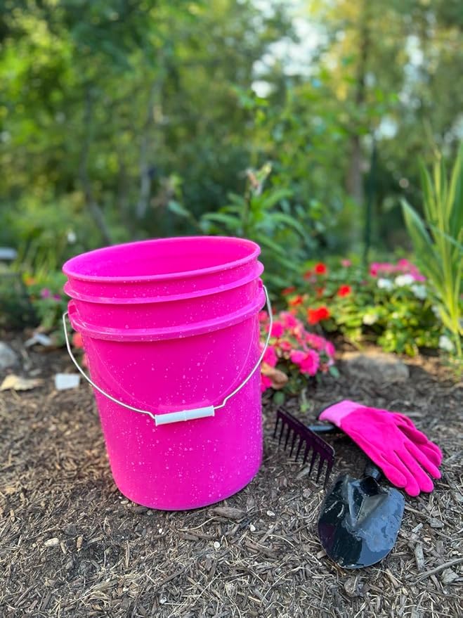 House Naturals 5 Gallon Food Grade, BPA Free, Made in USA, Plastic Bucket, 3 Colors, (Pack of 3) (5G-Pink-Magenta-Purple HN Clear lids)