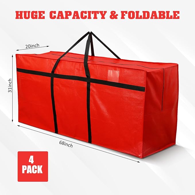 Windyun 4 Pack 177 Gallon Extra Large Moving Bags XXL Heavy Duty Storage Bag with Strong Zipper Handle Jumbo Big Tote Box Foldable for College Dorm Travel Clothes Duffle Blanket Pillow(Red)