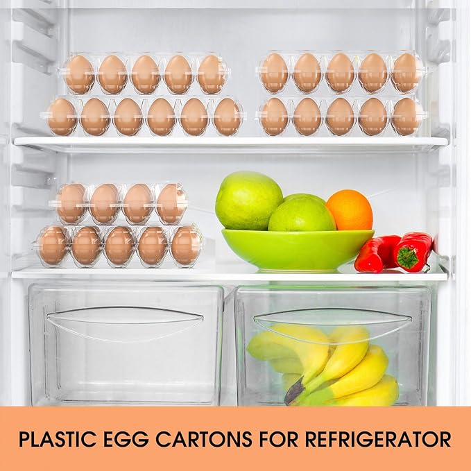 EVANCENT Egg Cartons Cheap Bulk 48 Pack, 1 Dozen Plastic Egg Carton for Refrigerator, Reusable Egg Container holders for Storing, Sharing, Selling, Clear Tray for Home Ranch Farm Market-2x6 Grids